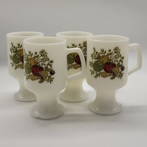 4 vintage pyrex corning "spice of life" pedestal coffee cups